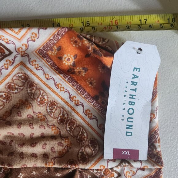 Earthbound Trading Co. XXL Geometric Patchwork Maxi Skirt Orange & Brown - Picture 8 of 9